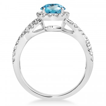 Blue Topaz & Diamond Twisted Engagement Ring 14k White Gold 1.50ct