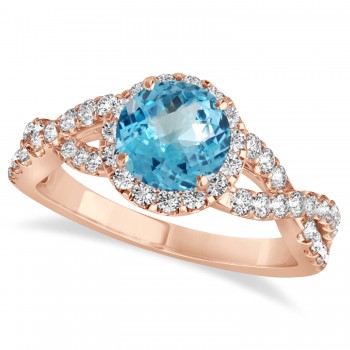Blue Topaz & Diamond Twisted Engagement Ring 18k Rose Gold 1.50ct