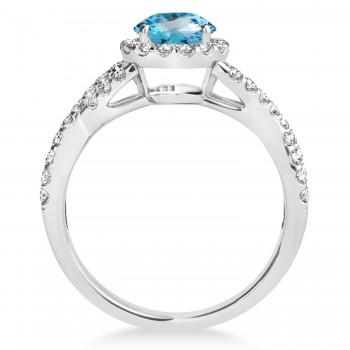 Blue Topaz & Diamond Twisted Engagement Ring 18k White Gold 1.50ct