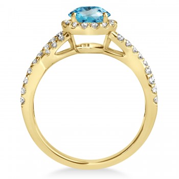 Blue Topaz & Diamond Twisted Engagement Ring 18k Yellow Gold 1.50ct