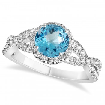 Blue Topaz & Diamond Twisted Engagement Ring Platinum 1.50ct