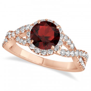 Garnet & Diamond Twisted Engagement Ring 18k Rose Gold 1.50ct