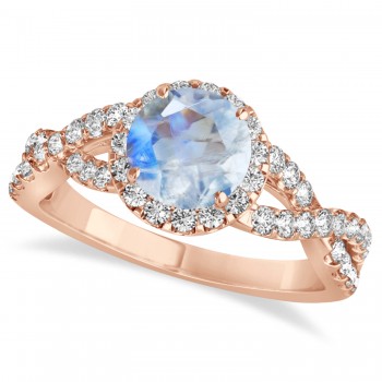 Moonstone & Diamond Twisted Engagement Ring 14k Rose Gold 1.27ct