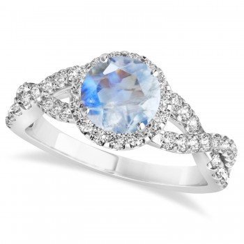 Moonstone & Diamond Twisted Engagement Ring 14k White Gold 1.27ct