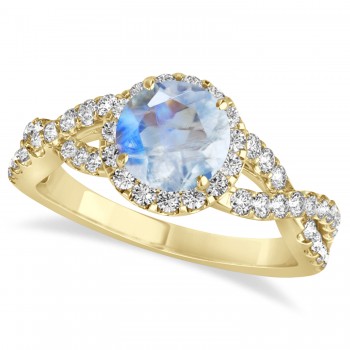 Moonstone & Diamond Twisted Engagement Ring 14k Yellow Gold 1.27ct