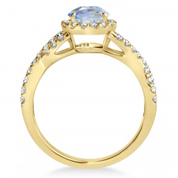 Moonstone & Diamond Twisted Engagement Ring 14k Yellow Gold 1.27ct