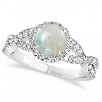 Opal & Diamond Twisted Engagement Ring 14k White Gold 1.07ct