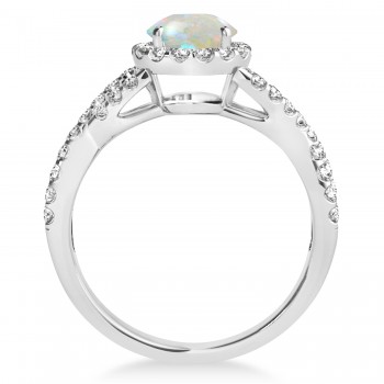 Opal & Diamond Twisted Engagement Ring 14k White Gold 1.07ct