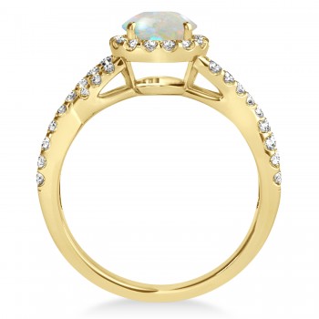 Opal & Diamond Twisted Engagement Ring 14k Yellow Gold 1.07ct