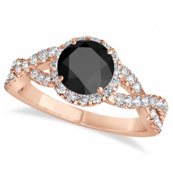 Black Onyx & Diamond Twisted Engagement Ring 14k Rose Gold 1.20ct