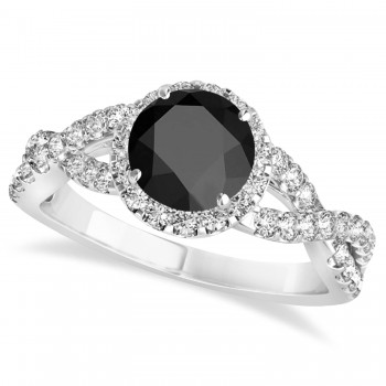 Black Onyx & Diamond Twisted Engagement Ring 14k White Gold 1.20ct