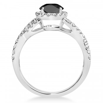Black Onyx & Diamond Twisted Engagement Ring 14k White Gold 1.20ct