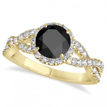 Black Onyx & Diamond Twisted Engagement Ring 14k Yellow Gold 1.20ct