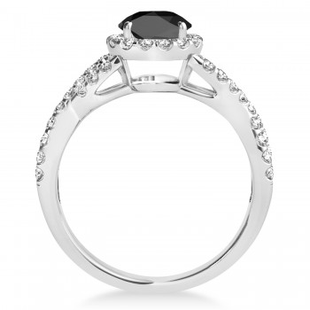 Black Onyx & Diamond Twisted Engagement Ring 18k White Gold 1.20ct