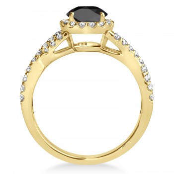 Black Onyx & Diamond Twisted Engagement Ring 18k Yellow Gold 1.20ct