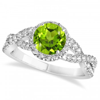 Peridot & Diamond Twisted Engagement Ring 14k White Gold 1.35ct