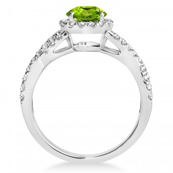 Peridot & Diamond Twisted Engagement Ring 14k White Gold 1.35ct