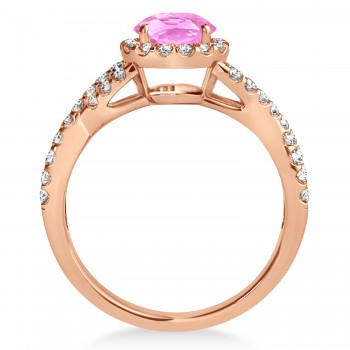 Pink Sapphire & Diamond Twisted Engagement Ring 14k Rose Gold 1.55ct