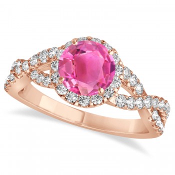 Pink Tourmaline & Diamond Twisted Engagement Ring 14k Rose Gold 1.25ct