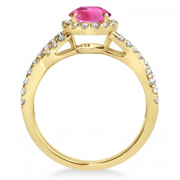 Pink Tourmaline & Diamond Twisted Engagement Ring 18k Yellow Gold 1.25ct