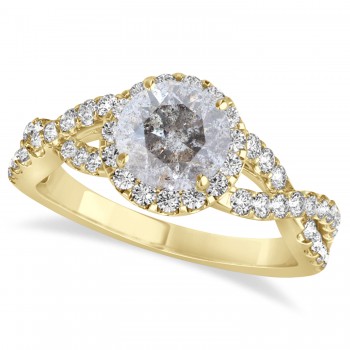 Salt & Pepper Diamond & Diamond Twisted Engagement Ring 14k Yellow Gold 1.30ct