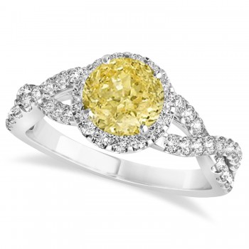 Yellow Diamond & Diamond Twisted Engagement Ring 14k White Gold 1.30ct