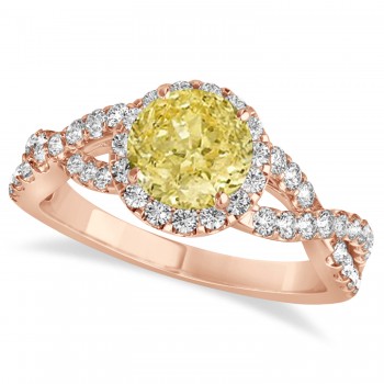 Yellow Diamond & Diamond Twisted Engagement Ring 18k Rose Gold 1.30ct