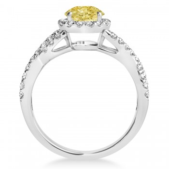 Yellow Diamond & Diamond Twisted Engagement Ring 18k White Gold 1.30ct