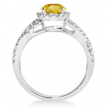 Yellow Sapphire & Diamond Twisted Engagement Ring 14k White Gold 1.55ct