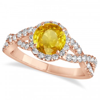 Yellow Sapphire & Diamond Twisted Engagement Ring 18k Rose Gold 1.55ct