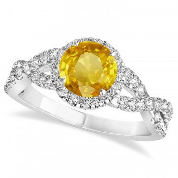 Yellow Sapphire & Diamond Twisted Engagement Ring 18k White Gold 1.55ct