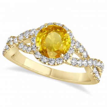 Yellow Sapphire & Diamond Twisted Engagement Ring 18k Yellow Gold 1.55ct