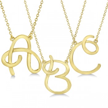 Personalized Cursive Script Single Initial Pendant in 14k Yellow Gold