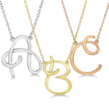 Personalized Cursive Script Single Initial Pendant in 14k Yellow Gold