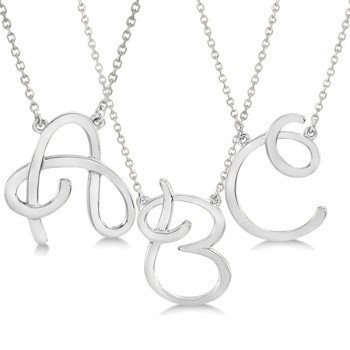 Personalized Cursive Script Single Initial Pendant in Sterling Silver