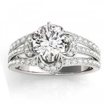 Diamond Three Row Clover Engagement Ring 18k White Gold (0.58ct)