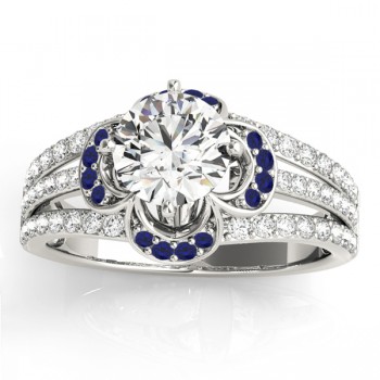 Diamond & Sapphire Clover Engagement Ring 14k White Gold (0.58ct)