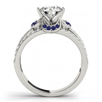 Diamond & Sapphire Clover Engagement Ring 14k White Gold (0.58ct)