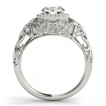 Edwardian Diamond Halo Engagement Ring Floral 14k White Gold 1.20ct