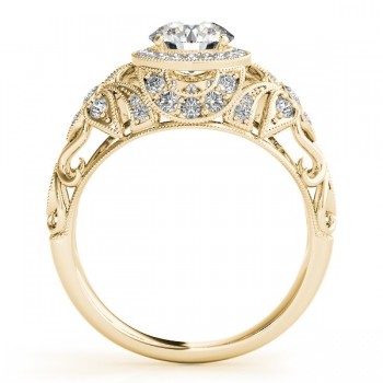 Edwardian Diamond Halo Engagement Ring Floral 14k Yellow Gold 1.20ct