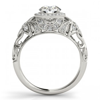 Edwardian Diamond Halo Engagement Ring Floral 14k White Gold 2.00ct