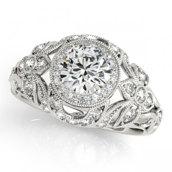 Edwardian Lab Grown Diamond Halo Engagement Ring Floral 14k White Gold 2.00ct