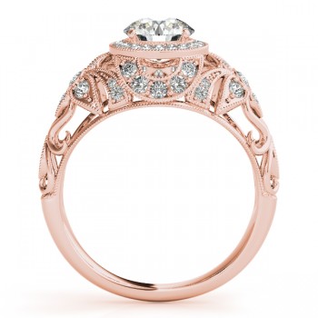 Edwardian Lab Grown Diamond Halo Engagement Ring Floral 18k Rose Gold 2.00ct