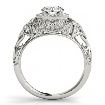 Edwardian Lab Grown Diamond Halo Engagement Ring Floral 18k White Gold 2.00ct