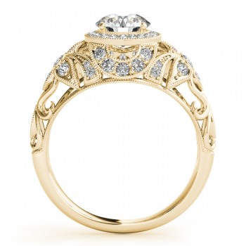 Edwardian Lab Grown Diamond Halo Engagement Ring Floral 18k Yellow Gold 2.00ct