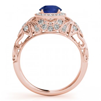 Edwardian Blue Sapphire & Diamond Halo Engagement Ring 14k R Gold (1.18ct)