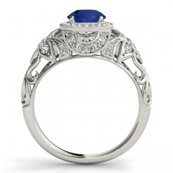 Edwardian Blue Sapphire & Diamond Halo Engagement Ring Platinum (1.18ct)