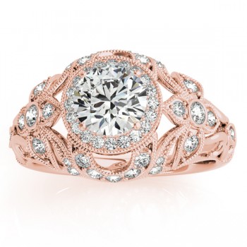 Edwardian Diamond Halo Engagement Ring Floral 14k Rose Gold (0.38ct)