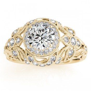 Edwardian Diamond Halo Engagement Ring Floral 14k Yellow Gold (0.38ct)