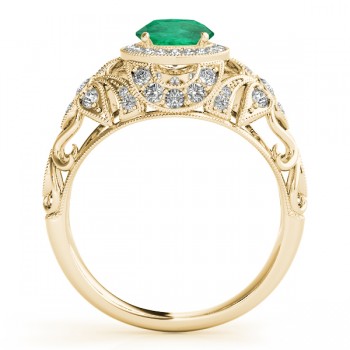 Edwardian Emerald & Diamond Halo Engagement Ring 14k Y Gold (1.18ct)